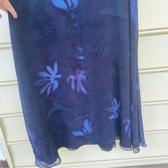 Vintage Dana Buchman 100% Silk Short Sleeve Wrap Midi Dress Dark Blue 16 - Picture 3 of 10